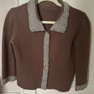 Vintage Wool Cardigan with pearl and crystal beading